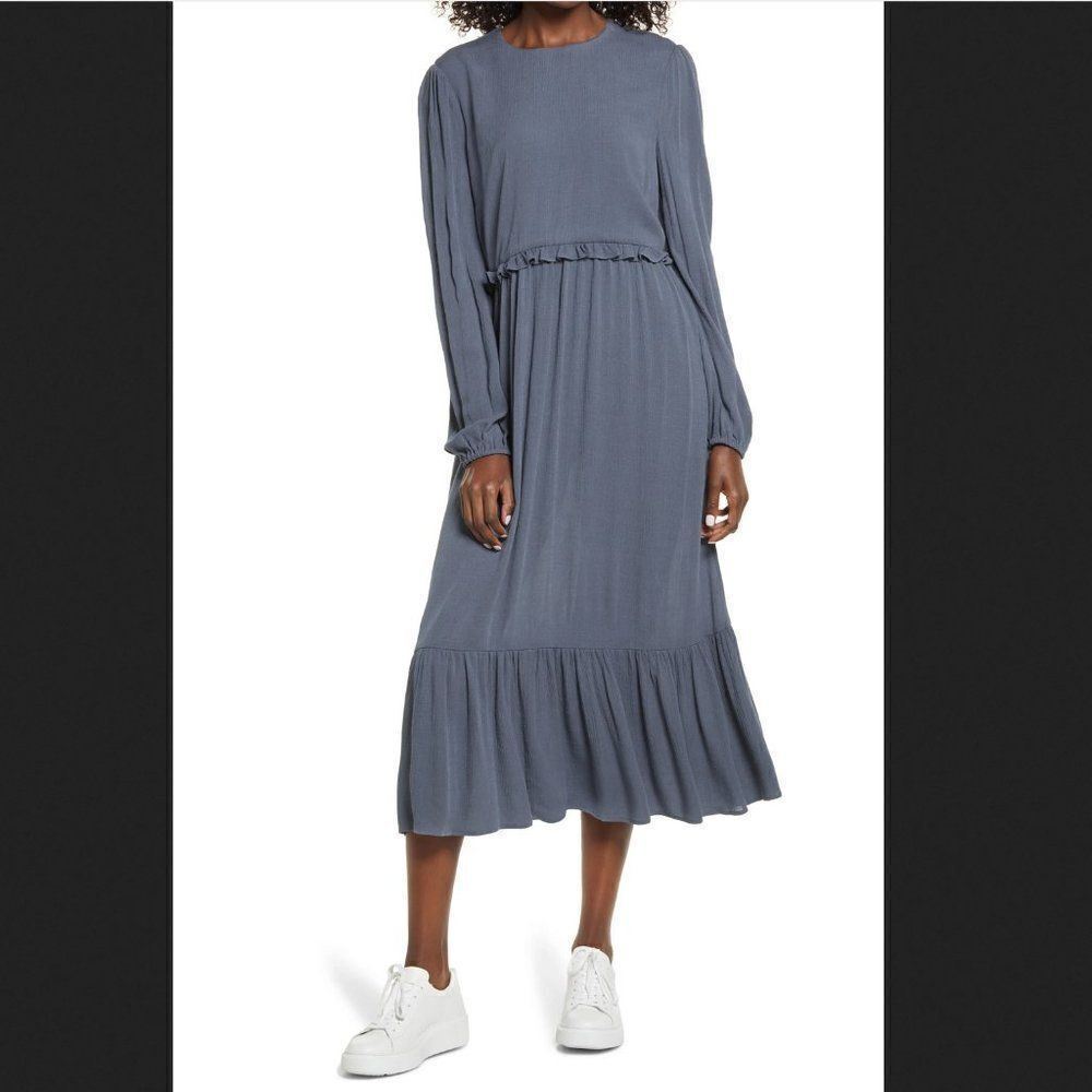 Charles Henry Blue Ruffle Hem‎ Midi Dress Size Large